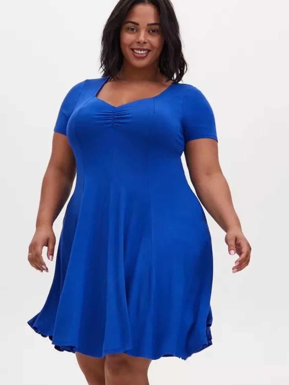 Torrid Super Soft Royal Blue Ruched Sweetheart Neckline Fit & Flare Midi Dress